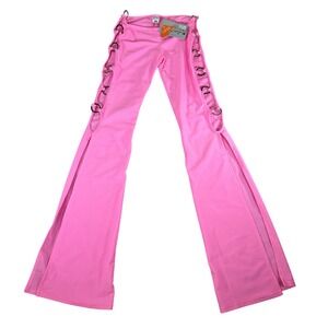 Latin Angel Neon Pink Lycra Flare Pants Side O-Ring Cutout Slits Medium Y2K NWT